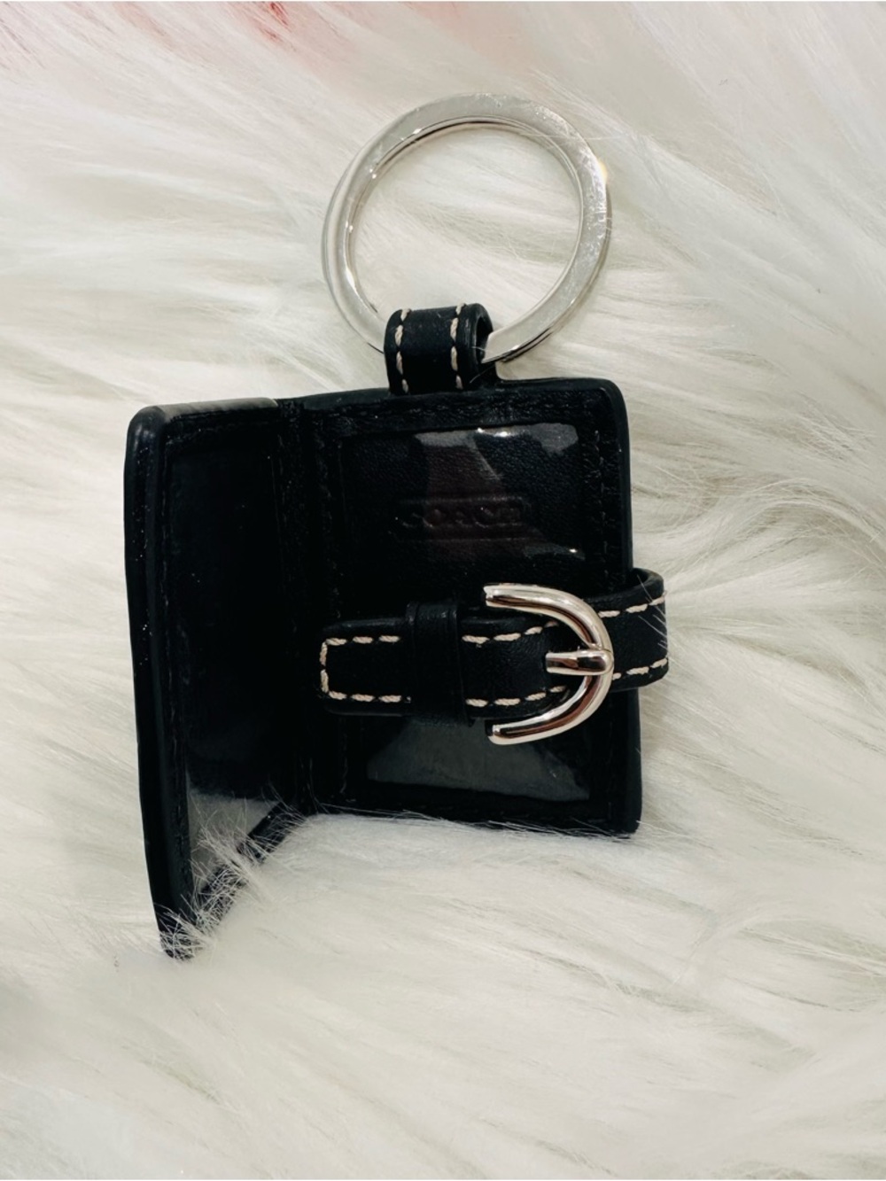 🖤✨🆕 COACH BLACK LEATHER PHOTO FRAME KEYCHAIN AUTH RARE VINTAGE W DUSTBAG/BOX - Picture 3 of 6